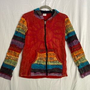 Patchwork hooded zip up